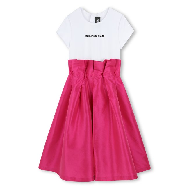 Robe de cérémonie en taffetas rose blanc <span itemprop=
