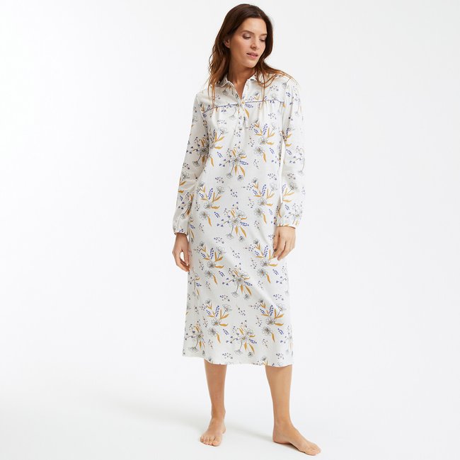 Chemise de nuit imprimée, en jersey de coton imprimé floral <span itemprop=