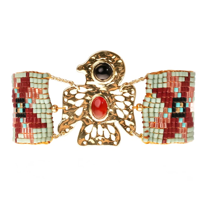 Bracelet réglable perles tissées cabochon oiseau SPICE - HIPANEMA