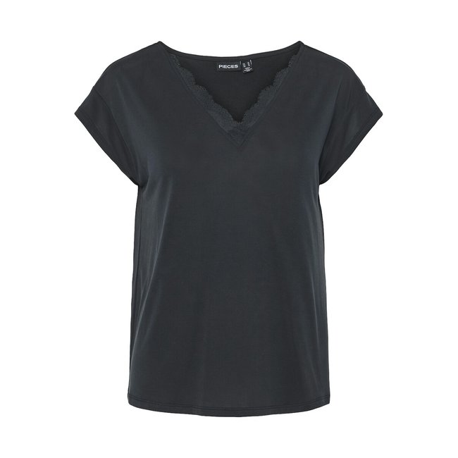T-shirt manches courtes , col V noir <span itemprop=