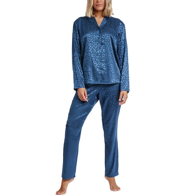 Pyjama pantalon chemiseLeopard bleu <span itemprop=