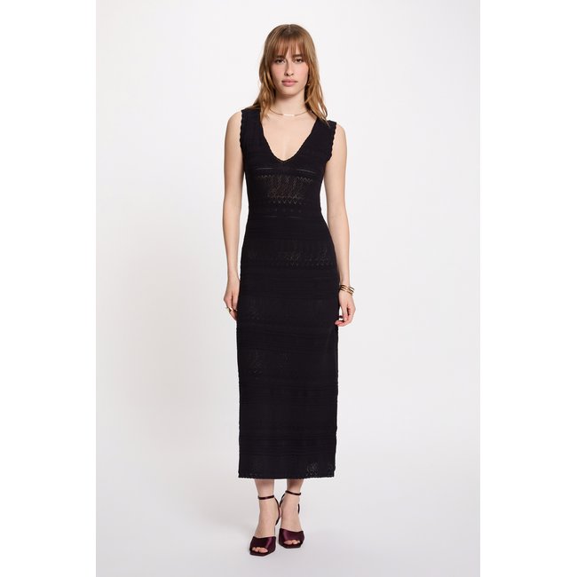 Robe tricot longue ajustée bleu marine <span itemprop=
