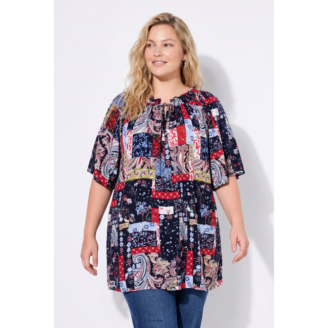 Blouse smockée, coupe trapèze marine <span itemprop=