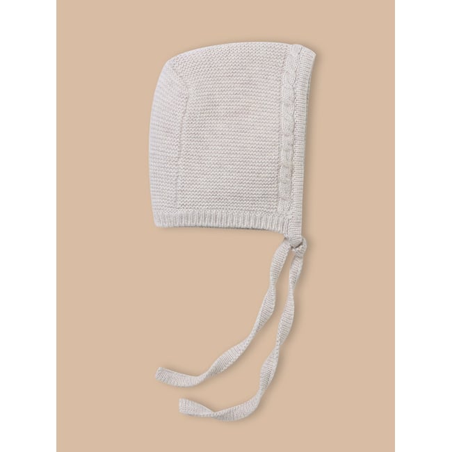 Béguin de naissance en laine et coton beige chine <span itemprop=