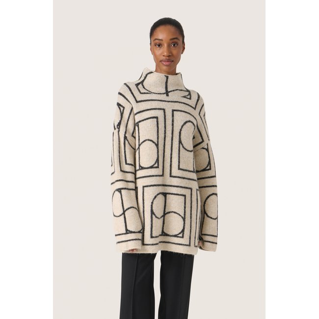 Pullover tricoté coupe casual whisper white w black monogram <span itemprop=
