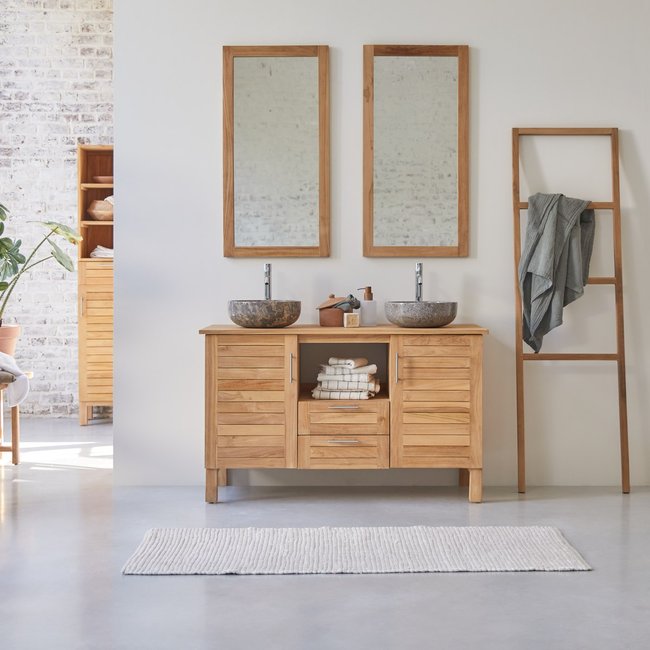Meuble sous vasque en teck massif 125 cm SOHO Couleur naturel <span itemprop=