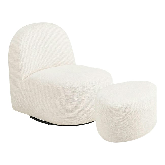 Fauteuil salon blanc pivotant et son pouf assorti BERLIN Couleur blanc <span itemprop=