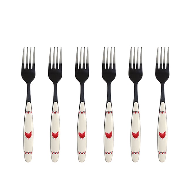 Lot de 6 fourchettes 21cm, GALLINA Couleur beige-inox <span itemprop=