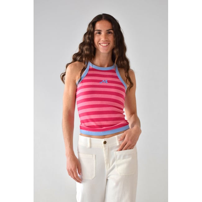 Débardeur rayé dos nageur NURI rose / fuchsia <span itemprop=