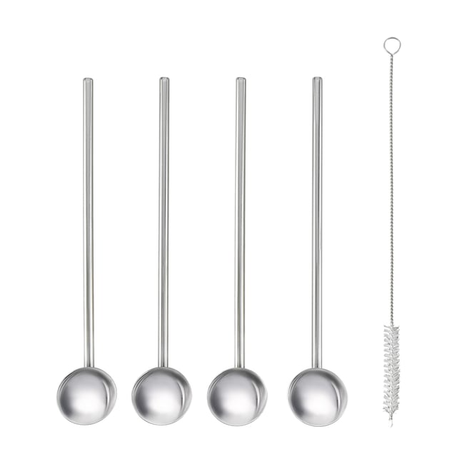 Set de 4 pailles et mélangeurs 2 en 1 inox avec goupillon - METALTEX