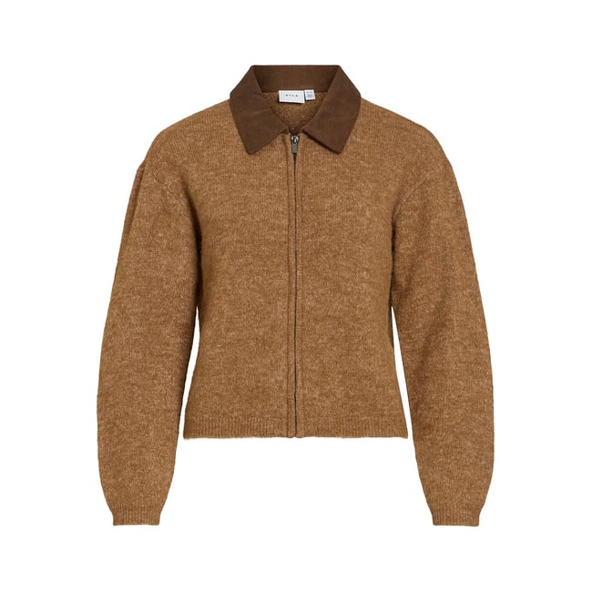 Rebeca con cuello tipo polo y cremallera camel <span itemprop=