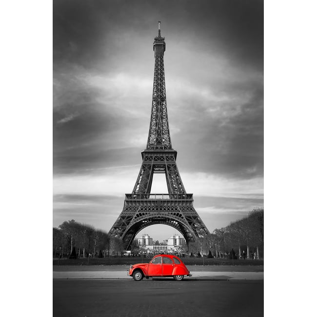 Tableau tour eiffel et voiture rouge - HEXOA
