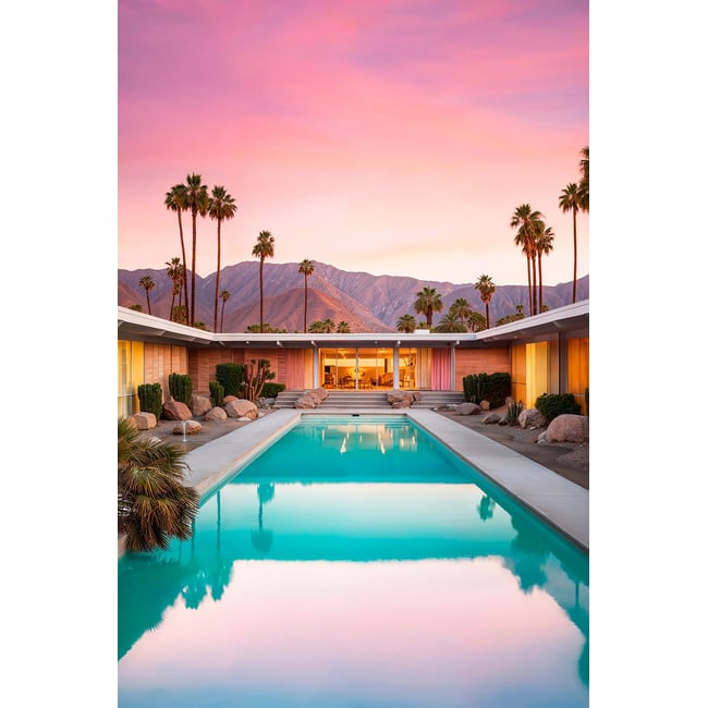 Tableau design piscine au sunset californien - HEXOA