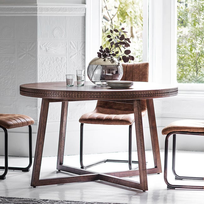 Barauni Boho Carved Wood Round Dining Table (Seats 4) - ÉDITÉ