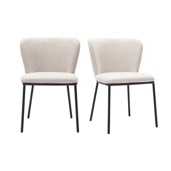 Chaises en tissu effet velours texturé beige et métal noir (lot de 2) LISOR Couleur beige <span itemprop=