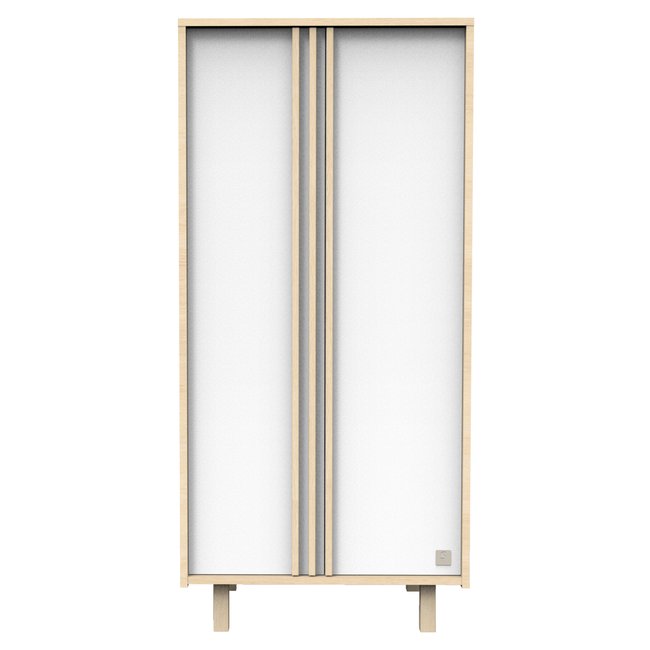 Armoire 2 portes en décor chêne velours et avec appliques en bois Couleur blanc <span itemprop=