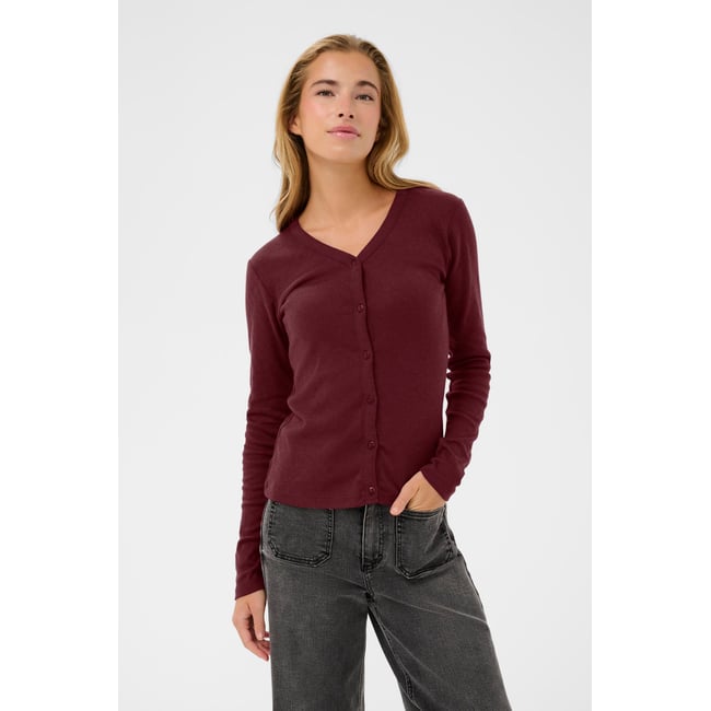 Cardigan à tricot rouge zinfandel <span itemprop=