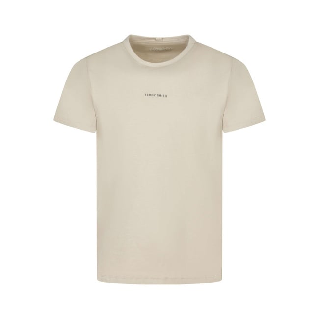 T-shirt en coton beige uni avec une coupe droite et un col rond beige <span itemprop=