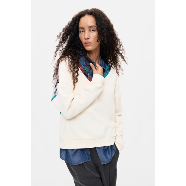 Sweat-shirt dos brodé beige <span itemprop=