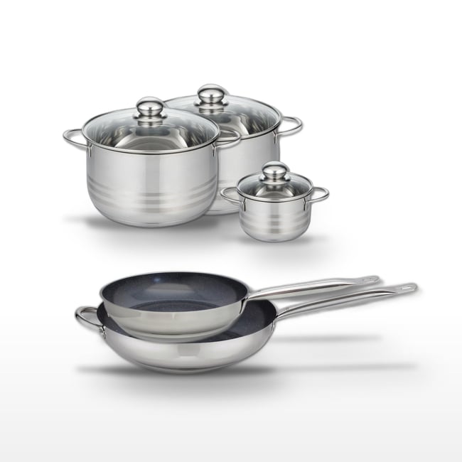 2 poêles 28/32cm + 3 faitouts 12/20/24cm PROFI THERM PLATINUM gris|noir <span itemprop=