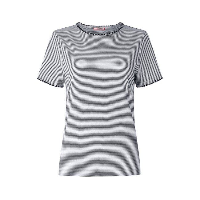 T-shirt rayé en jersey à col rond blanc <span itemprop=