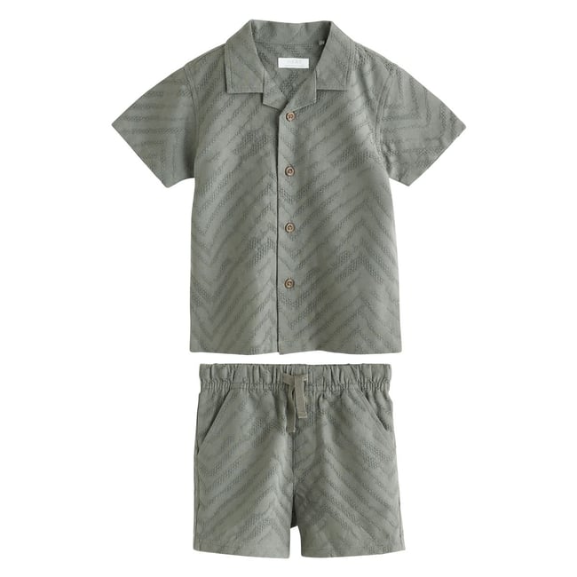 Short et chemise texturée à manches courtes vert kaki <span itemprop=