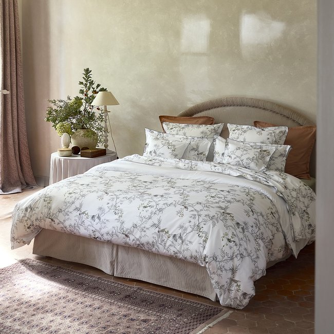 Housse de couette imprimée en satin de coton bio, CHARME noir et blanc <span itemprop=