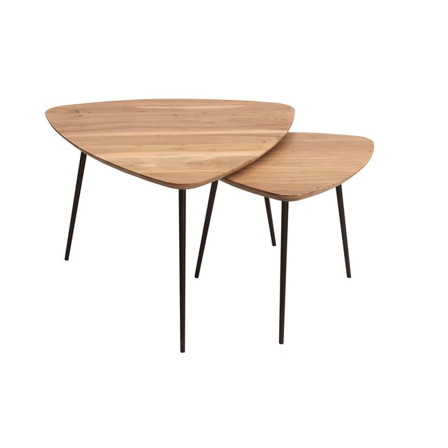 Tables basses gigognes bois massif et métal noir (lot de 2) STONES Couleur bois brut <span itemprop=