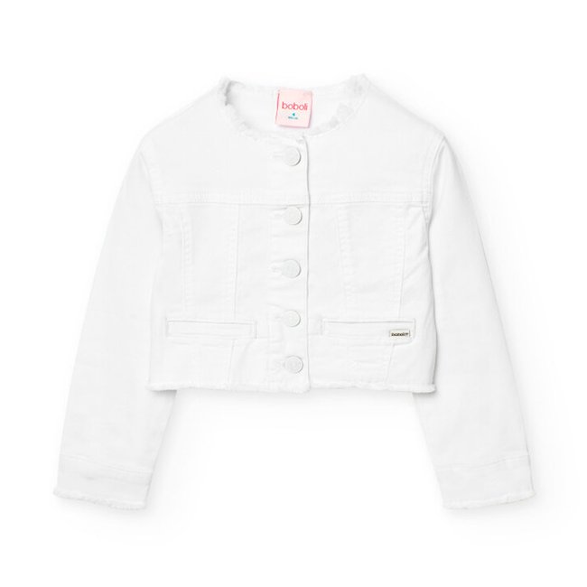 Blouson avec col rond et fermeture à boutons blanc <span itemprop=