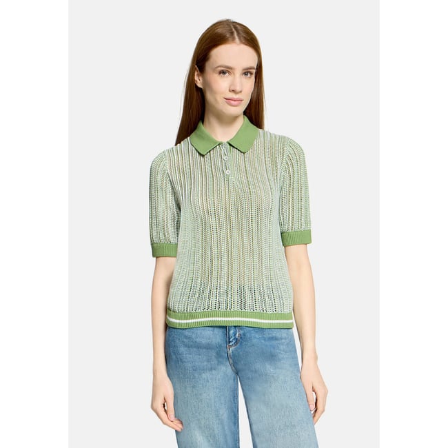 Pull-over en maille à col khaki/white <span itemprop=