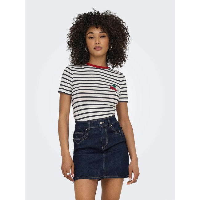 Tshirt rayé manches courtes blanc rayé bleu marine <span itemprop=
