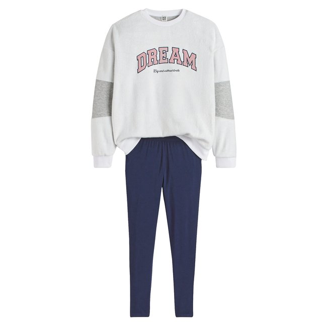 Pyjama en molleton et jersey ecru/marine <span itemprop=