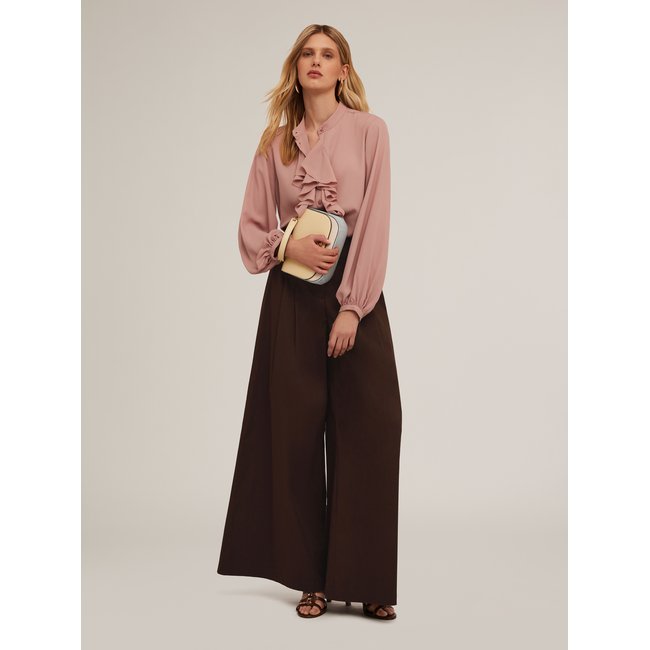 Pantalon Palazzo en toile de coton marron <span itemprop=
