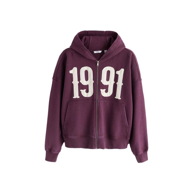 Sweat à capuche zippé motif edit prune <span itemprop=