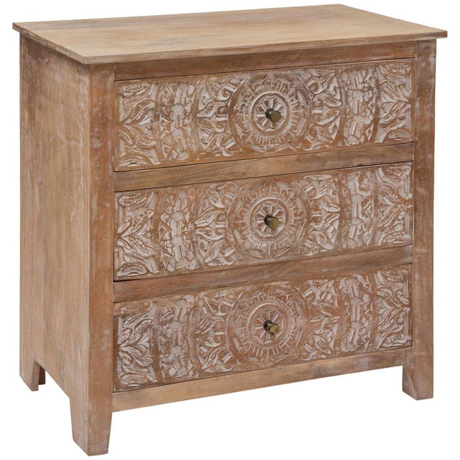 Commode 3 tiroirs bois de manguier SHIREL Couleur beige <span itemprop=