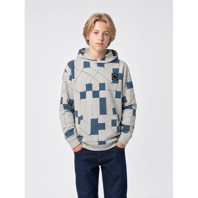 Sweat à capuche à motif géométrique gris noir ice grey <span itemprop=
