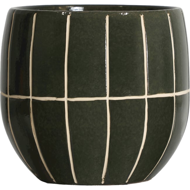 Cache-pot en céramique collection VACIO Couleur vert brillant avec lignes claires <span itemprop=