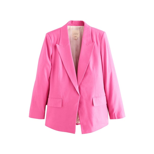 Blazer ajusté en lin mélangé rose <span itemprop=