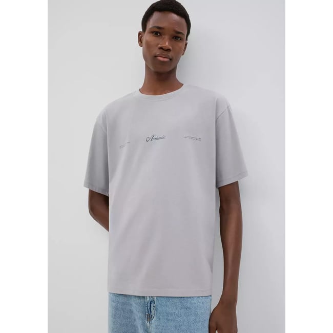 T-shirt en coton imprimé gris <span itemprop=