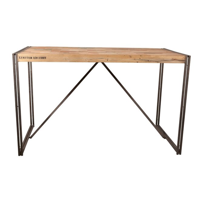 Table haute mange-debout bois recyclé et métal style industriel 180x90cm CARAVELLE Couleur bois naturel <span itemprop=