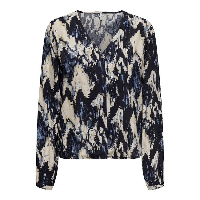 Printed V-Neck Blouse, black/blue/ecru, ONLY