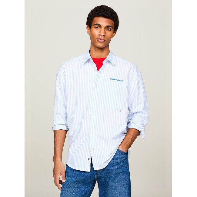 Surchemise droite légère rayée bleu/blanc <span itemprop=