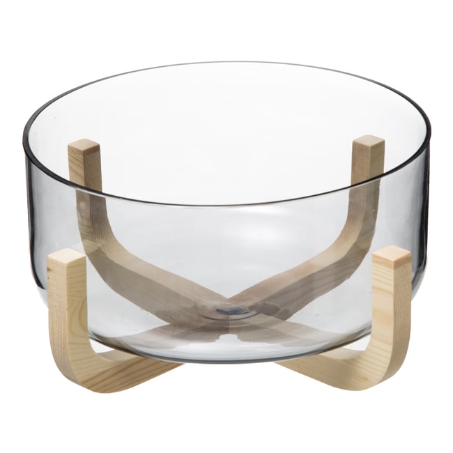Saladier Arha D 24 Verre et bois Couleur grisfume <span itemprop=