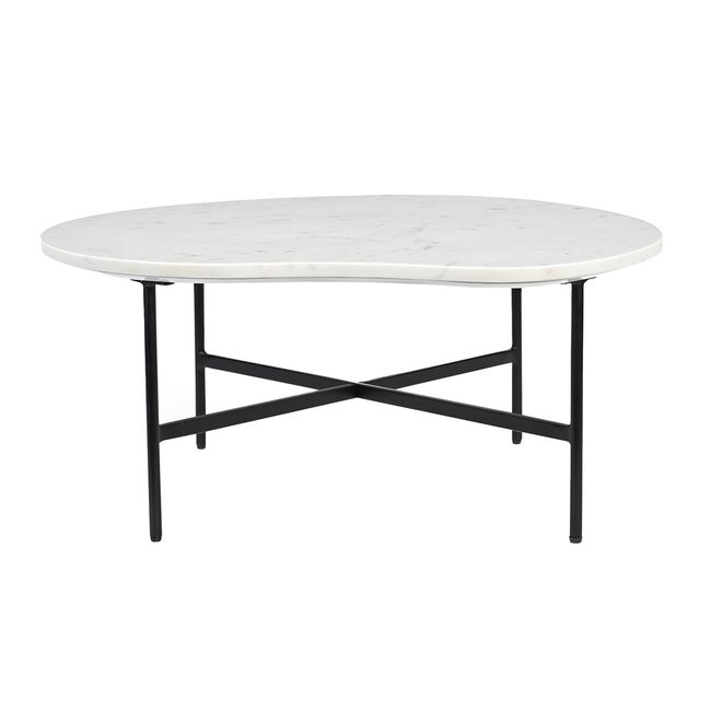Table basse design en marbre blanc et métal noir L80 cm SASSO Couleur blanc <span itemprop=