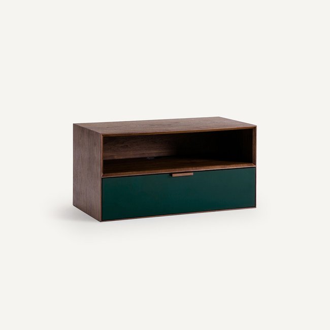 Aldon Walnut Veneer TV Cabinet with Compartment & Lacquered Drawer dark cedar green AM.PM