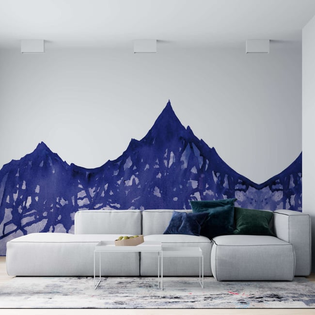 Papier peint panoramique avec montagnes abstraites - 340x260 cm (l x h) Couleur bleu <span itemprop=