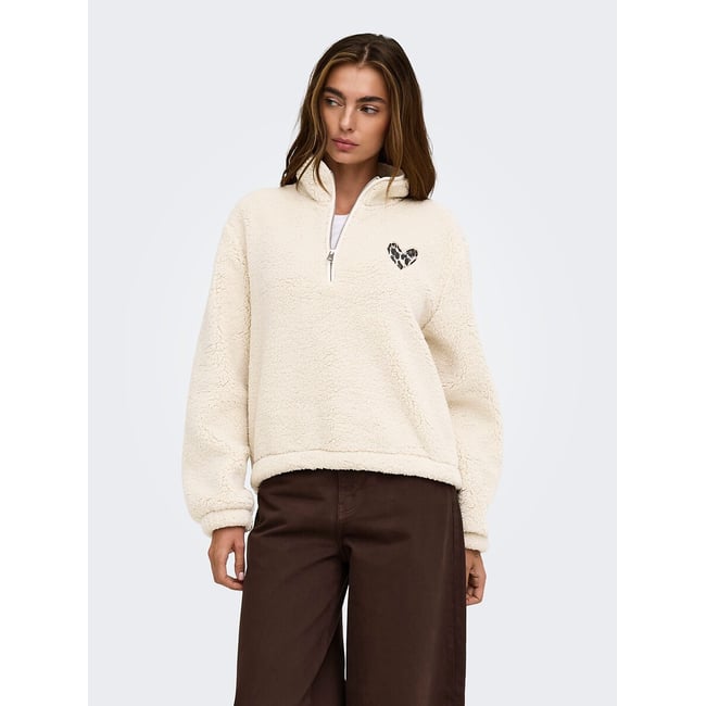 Sherpa half zip sweatshirt with heart on chest - ONLY