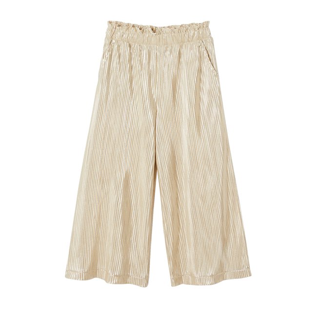 Pantalon large lamé cérémonie effet plissé or <span itemprop=