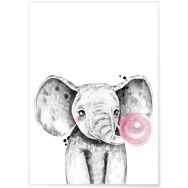 Affiche Bulle d'Éléphant Rose Couleur blanc <span itemprop=