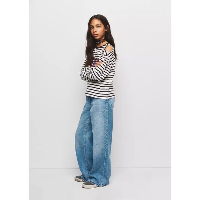 Jean large à strass bleu moyen <span itemprop=